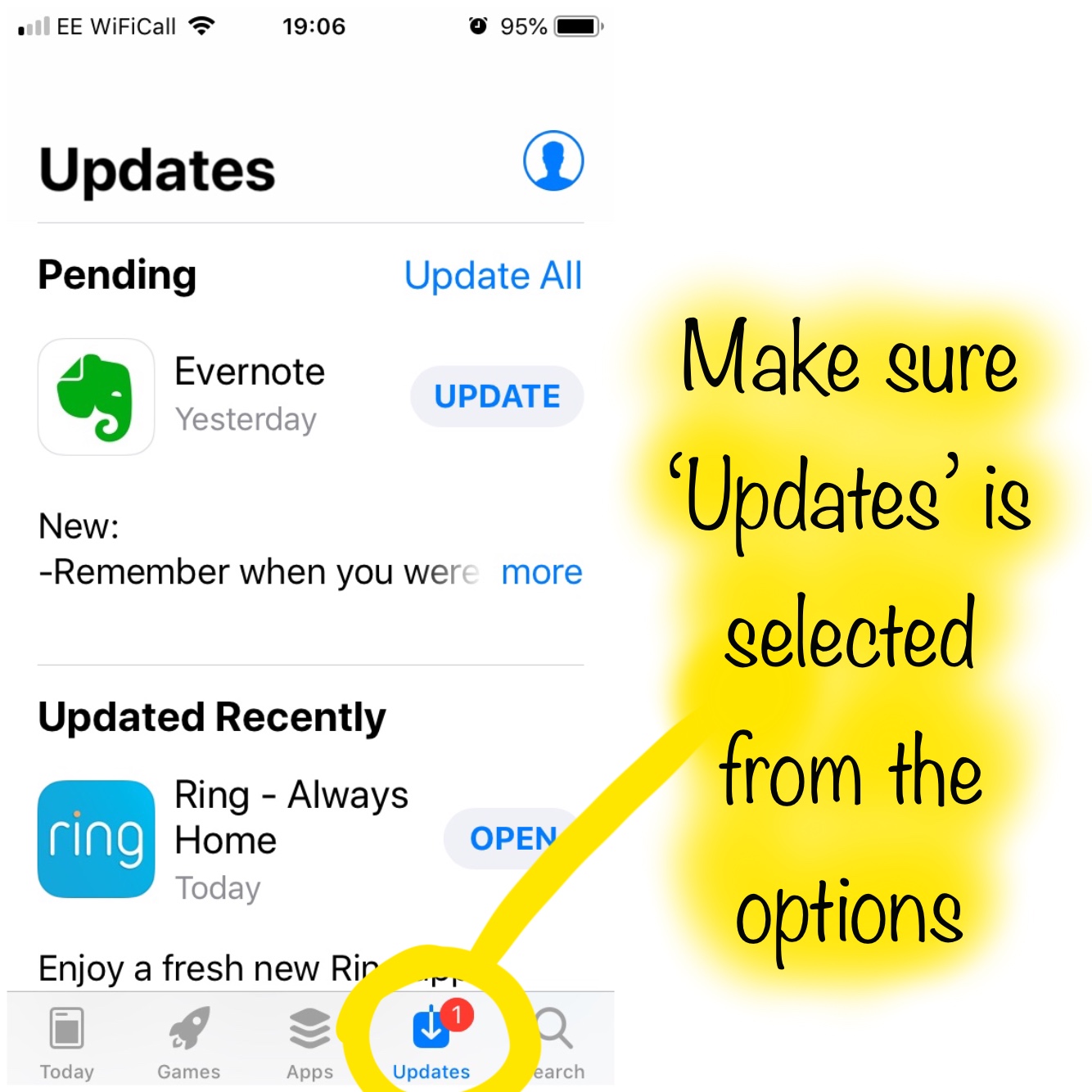 App Store updates option