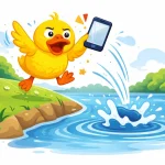 Angry duck throwing mobile into the river due to verification code not arriving