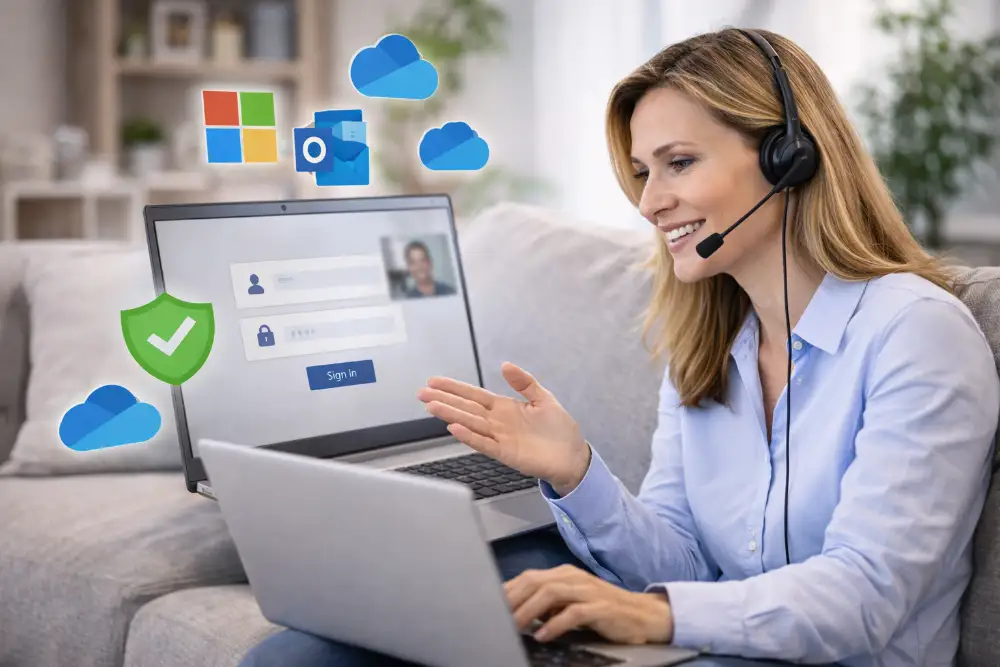 IT support specialist providing remote help with Microsoft account login and access issues