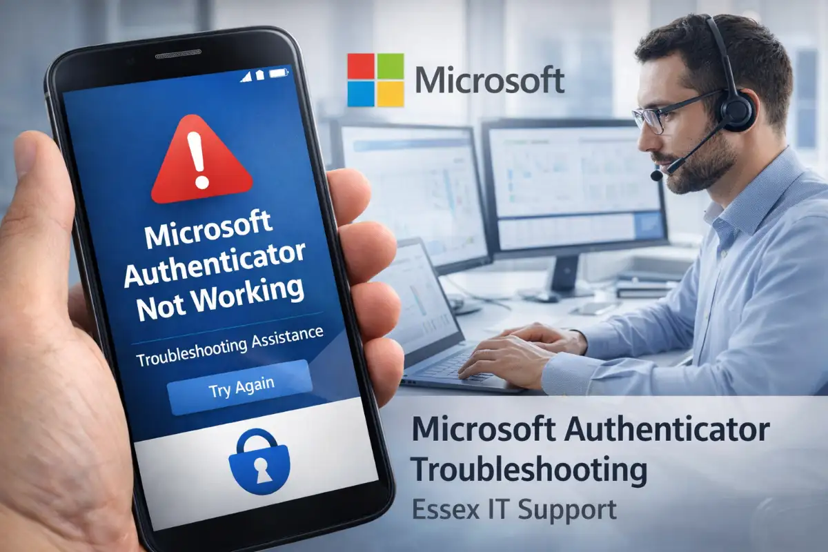 Microsoft Authenticator not working help in Essex with troubleshooting for approval and account access issues