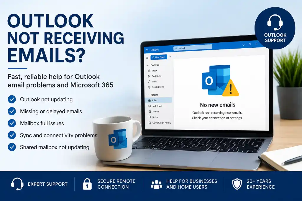 Microsoft 365 Outlook email problems including missing emails, synchronisation issues and mailbox troubleshooting.